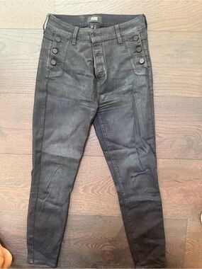 PAIGE Black High-Rise Skinny Jeans with Button Accents